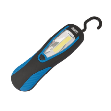 Draper Tools Luz de trabalho LED COB com parte traseira magnética e gancho de suspensão azul de 3W 200 Lumens 3 pilhas AA incluí