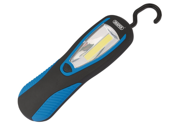 Draper Tools LED COB luz de trabajo con la espalda magnética y 3W 200 Lumens gancho de suspensión azul 3 pilas AA incluidasArray