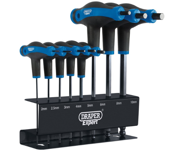 Draper Tools Jogo de chaves hexagonais e de esferas com cabo em T (8 unid.)Array