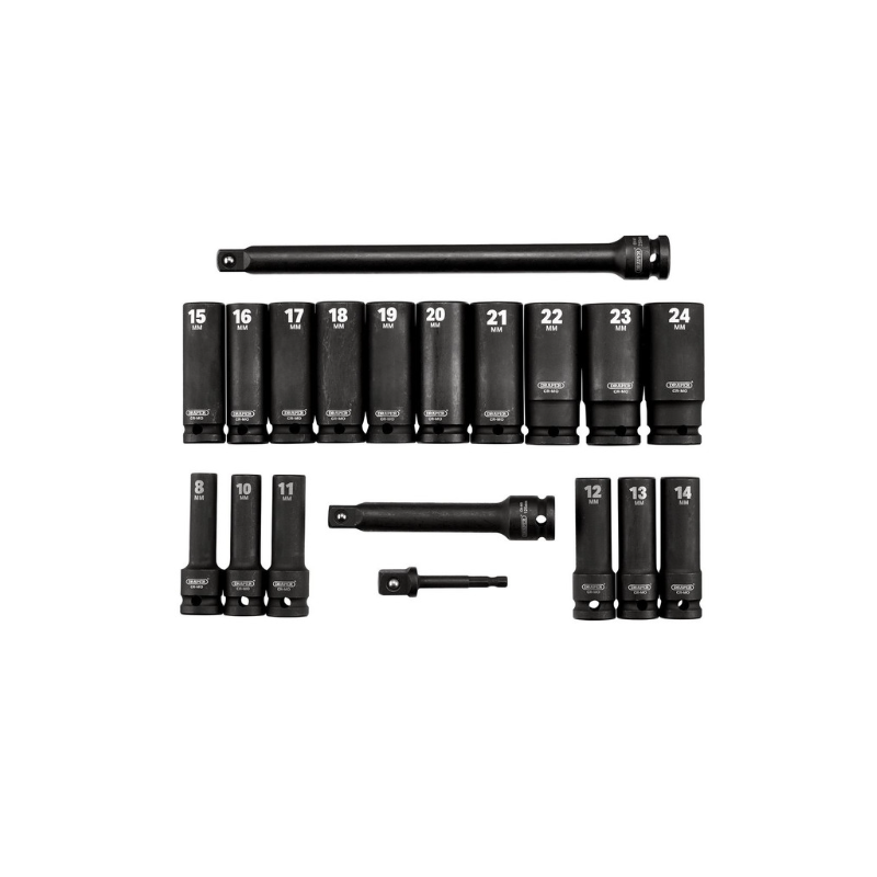 Draper Tools HI-TORQ Juego de llaves de impacto métricas de 1/2" (19 piezas)Array