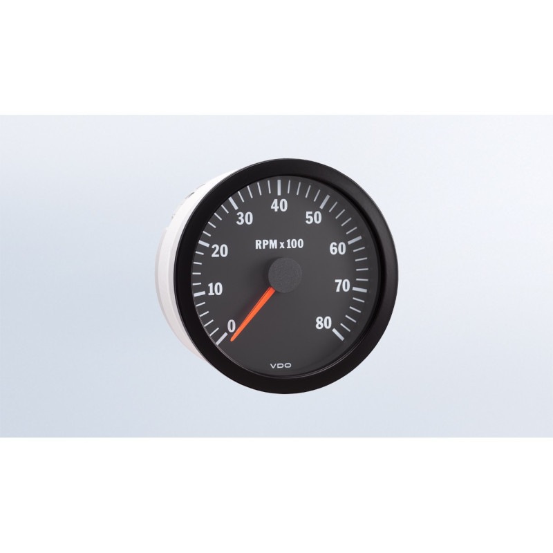 Contador de rotações VDO 8000 RPM Diâmetro 100 Fundo Preto 4 / 6 / 8 Cilindros Diesel / GasolinaArray