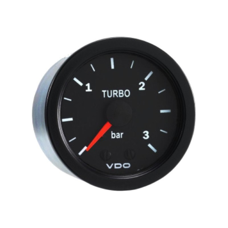 Manómetro VDO Pressão Turbo 0-3 Barras Diâmetro 52 Mecânico Fundo PretoArray