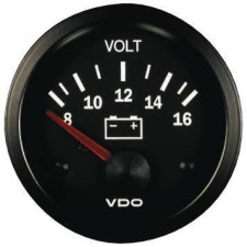 Medidor de pressão Voltímetro VDO 8 / 16 Volt Diâmetro da visão 52 Fundo preto