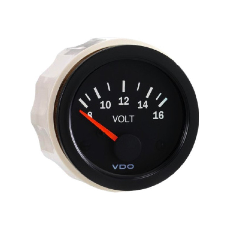 Medidor de pressão Voltímetro VDO 8 / 16 Volt Diâmetro da visão 52 Fundo pretoArray