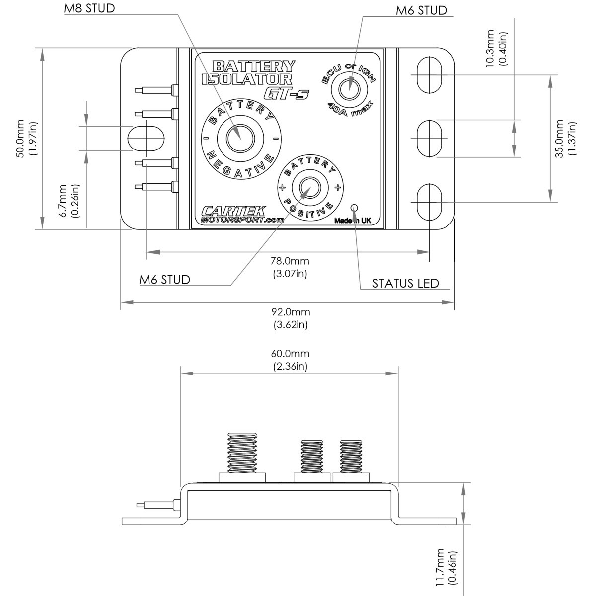 Interruptor corta-circuito eletrônico Cartek GT com botão vermelho CK-BG-06-RArray