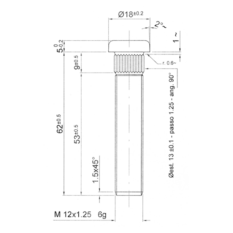 Espárrago de Rueda con Cabeza y Estriado GT2i Race & Safety para NISSAN 12x125mm 67mmArray