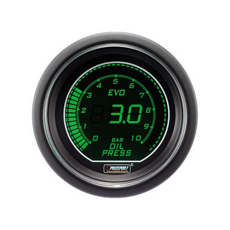 Medidor de pressão de óleo digital Pro-Sport 52mm 0 a 7Bar Verde/BrancoArray