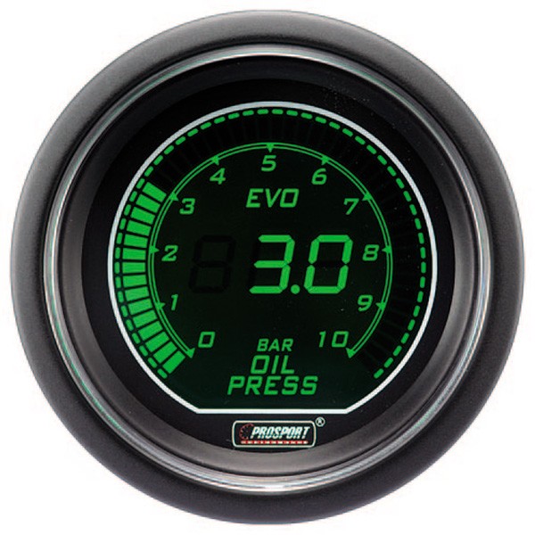 Medidor de pressão de óleo digital Pro-Sport 52mm 0 a 7Bar Verde/BrancoArray