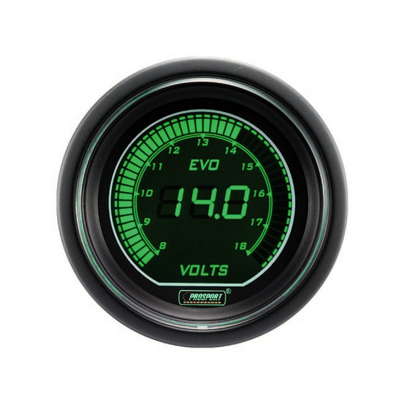 Medidor de pressão digital Pro-Sport Voltímetro 52mm 8 a 18Volts Verde/BrancoArray