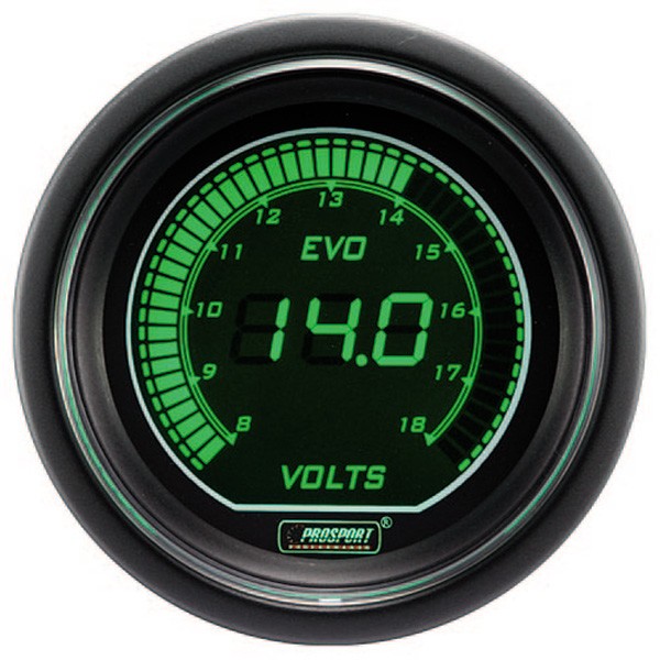 Medidor de pressão digital Pro-Sport Voltímetro 52mm 8 a 18Volts Verde/BrancoArray